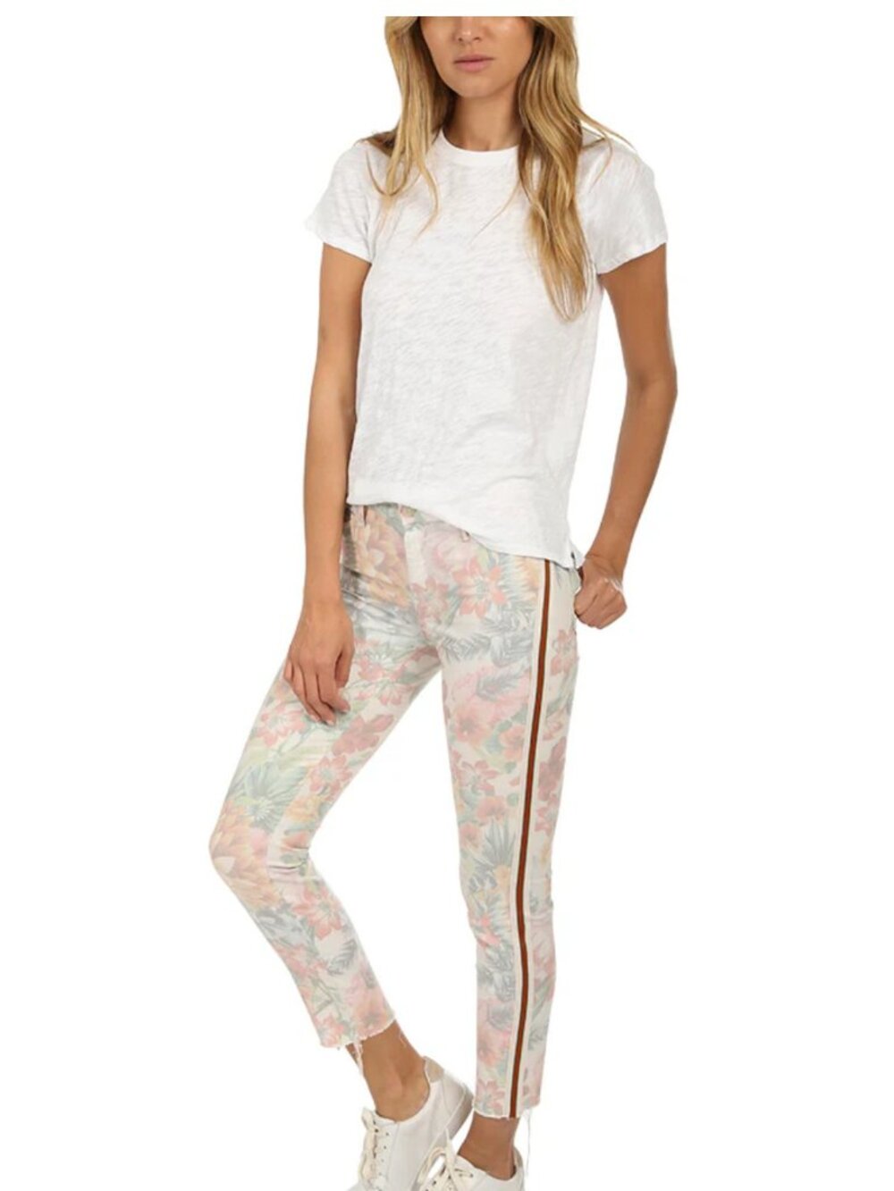 Mother The Looker Ankle Fray Floral Racer Jeans Size 26